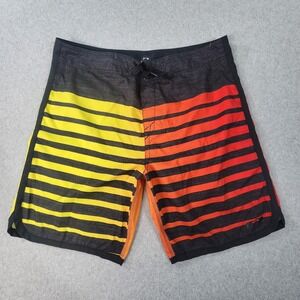 Oakley Stripe‎ Swim Trunks Board Shorts Mens Size 38x9 Grey Yellow Red Unlined